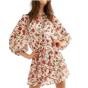 Free People Keeping Up With Kara Floral Ruffled Hem Bohemian Dress Cottagecore L